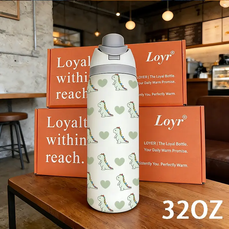 Loyr 32oz Insulated Drink Tumbler, Heart Dinosaur Print, Stainless Steel, Perfect Gift, Outdoor & Daily Use, Modern Style
