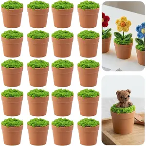 20 Sets Mini Knit Plants DIY Craft Pots, Little Plastic Plant Pot for Crochet, Knitted Craft Flower Pots for Handmade Gifts on Mother's Valentine's Day Home Office Decor