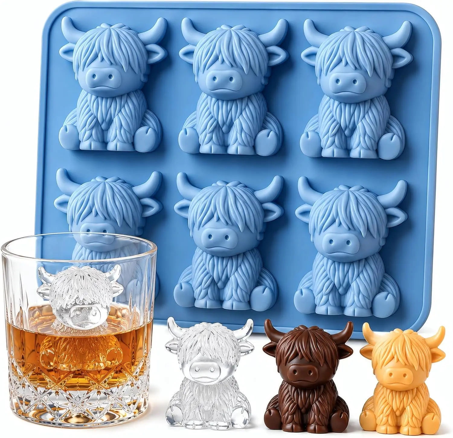 2PCS Mini highland cow ice cube mold & ice cube tray. Make 3D cow silicone ice, highland cow ice & cow ice cube drinks! Reusable silicone ice cube maker, ice cube molds & ice cube trays