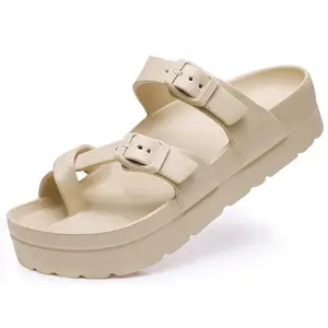 Women's Platform Sandals - Adjustable Buckle - Summer Arch Support Cushion Slides - Lightweight - Thick Soles - Flat Shoes - Girl, Footwear Walking Shoes Wedge Flatform