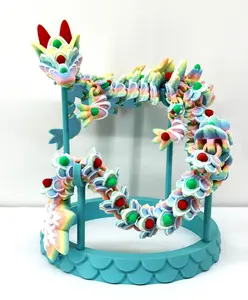 27 Inches Gingerbread Dragon with Display Stand, Articulated 3D Printed Dragon, Rainbow Color Fidget ADHD Autism Toy D016-24-PDS