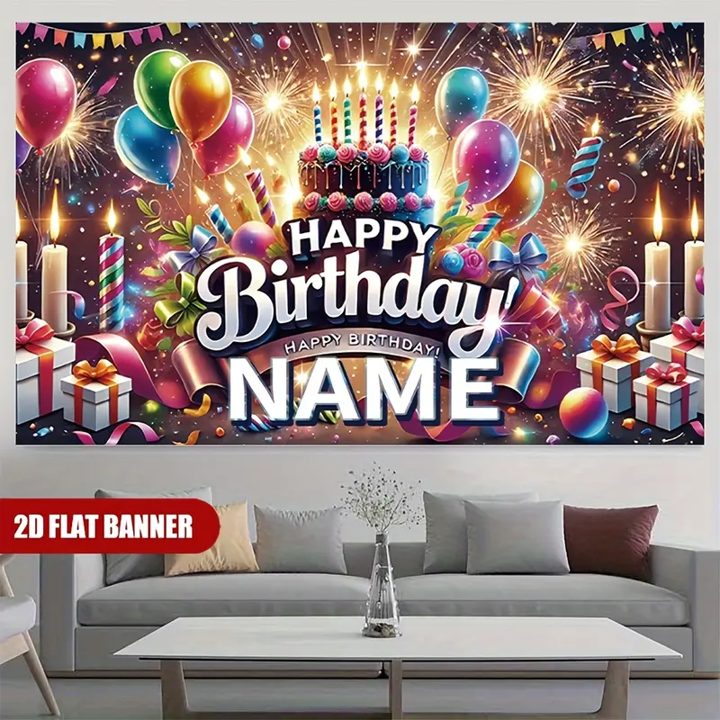 [Custom 2D Flat Banner] 1 Piece Personalized Custom Name Happy Birthday Background Cloth, Multi-Functional Party Wall Tapestry Decoration Home Decor, Suitable for Various Occasions Pattern Party Decoration, No Power Required