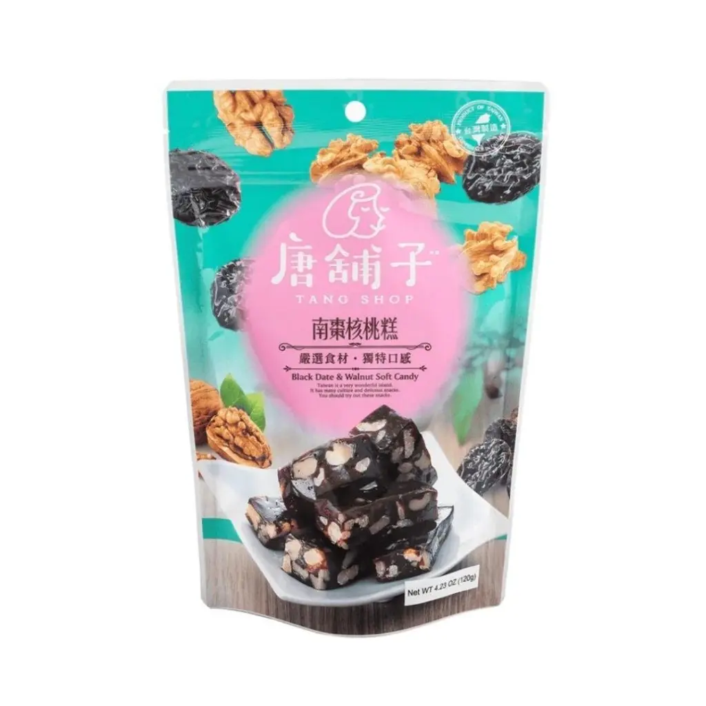 Tang Shop Traditional Chewy Black Date and Walnut Soft Nougat Candies - No Added Sweetener, Natural Fruit-Infused, Ambient Storage, Suitable for All Ages, 120g
