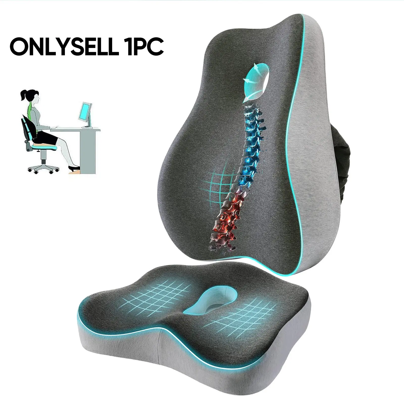 Lumbar pillows and cushions for office chairs and car seats, contoured for optimal comfort, with removable breathable covers to increase seat height, perfect for home, office, and car, Upholstered Seat Cushion
