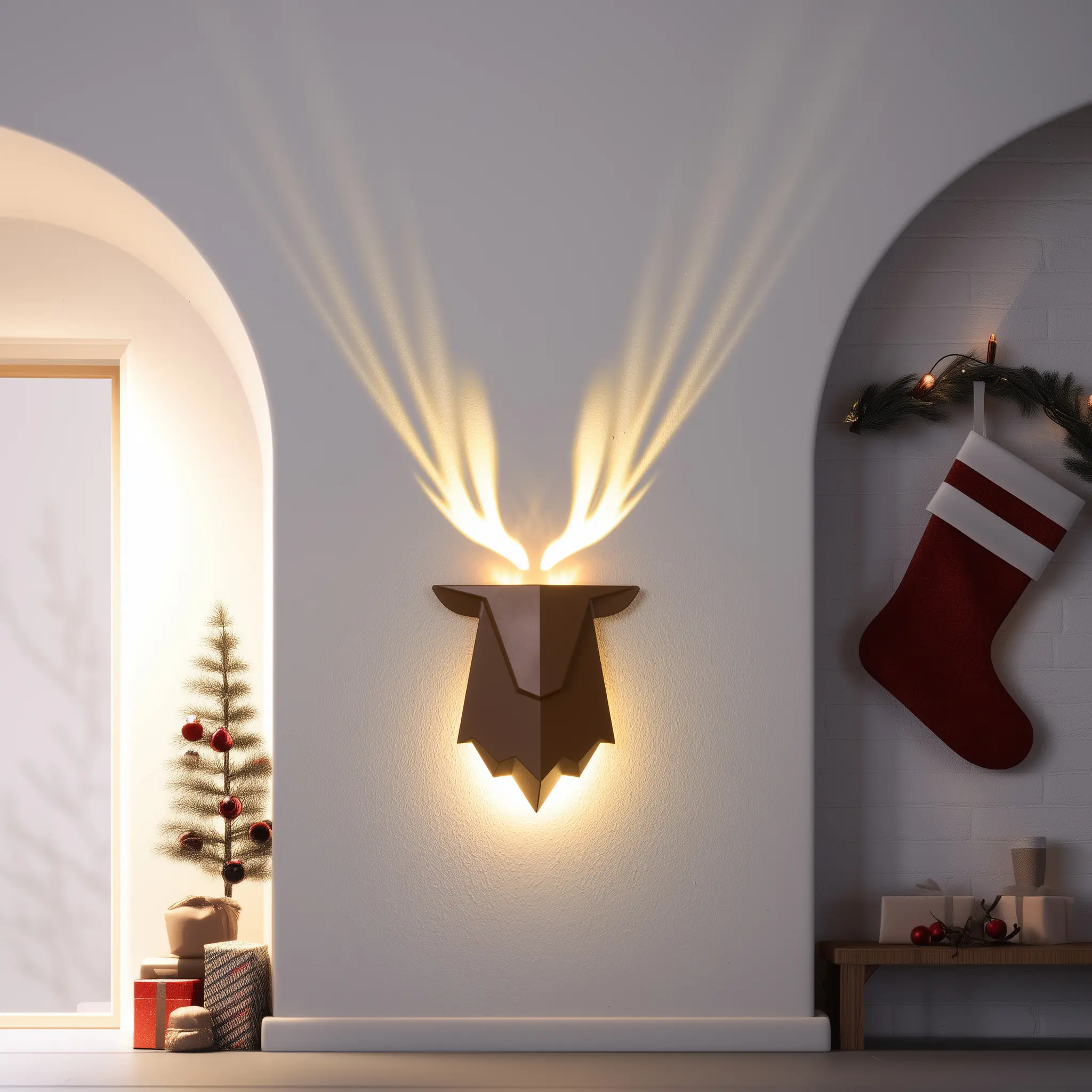 Deer Wall Lamp, 3D Antler Light Projection, Remote Control LED Sconce for Bedroom, Living Room, Holiday Decor