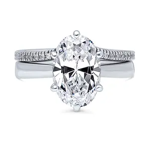 Solitaire Wishbone 3ct Oval CZ Ring Set in Sterling Silver