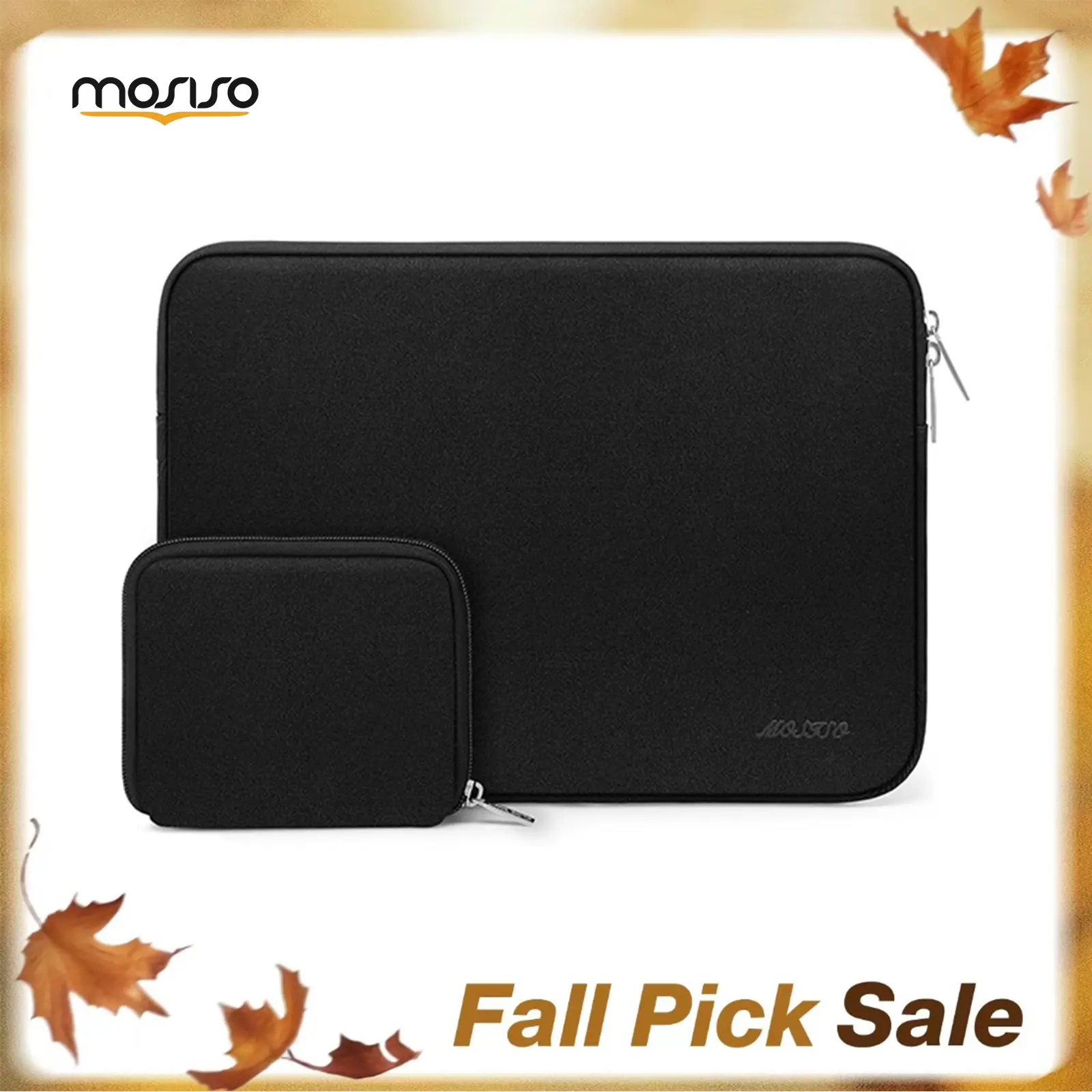 MOSISO 13.3in Slim Laptop Bag - Neoprene PU Leather, Soft Padded Protection, Multifunctional Work Bag with Zip Mini Pouch, Unisex Business Casual Shockproof Case for MacBook Air/Pro, HP, Dell (Black, for Students)