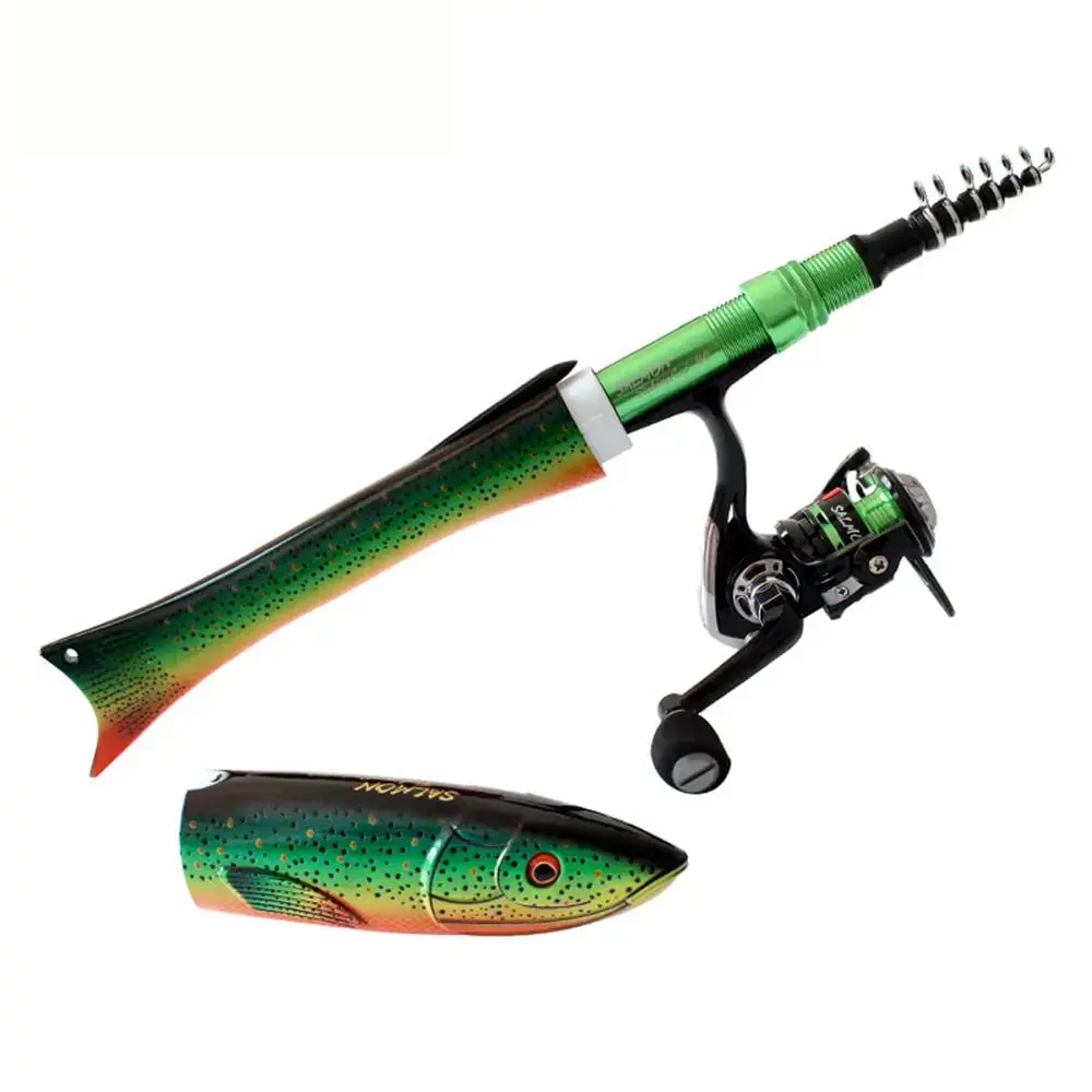 1.6M Carbon Fiber Collapsible Pen-Sized Fish-Shaped Fishing Pole Combo, Portable Ice/Outdoor Spinning Reel Kit, Motorhome Space-Saver Lightweight Travel Tackle Set with Compact Design & Smooth Casting