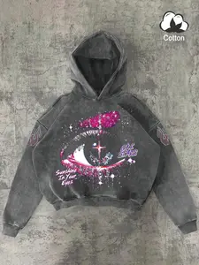 Men's Vintage Letter, Eye & Graphic Print Hoodie, Long Sleeve, Casual Fitted Sweatshirt, Streetwear, Hip Hop, Rap, Gym, Outdoor, Fall & Winter, Casual Hooded Sweatshirt
