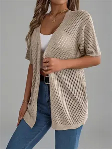 Women's Plain Hollow Out Open Front Sweater Cardigan without Bottom, Casual Fitted Short Sleeve Lightweight Breathable Knitwear for Summer, Fashion Women's Knit Clothing for Daily Wear