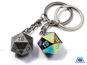 Dragonic Script Keychain | Rainbow or Silver | Metal D20 Dice Jewelry (1)