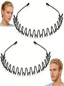 Metal Hairband Unisex Wave Zigzag Spring Outdoor Sports Workout Headband, Elastic Non-Slip Adjustable Strap Accessory for Men Women