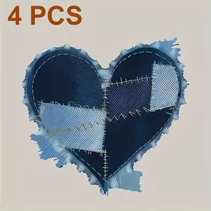 4 Piece Denim Heart Patches for Iron On Transfer Various Colors Vinyl Heat Transfer Designs Perfect for Custom T Shirts Hoodies Jeans Canvas Bags Backpacks and Mats Long Lasting DTF Application for Cl