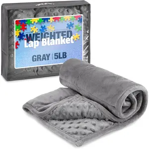 5lb Weighted Blanket (Grey) 19x22 Inch- Plush Minky Lap Pad with Sensory Support for  or , Giftable Weighted Blanket with Travel Bag for Ages 4-10