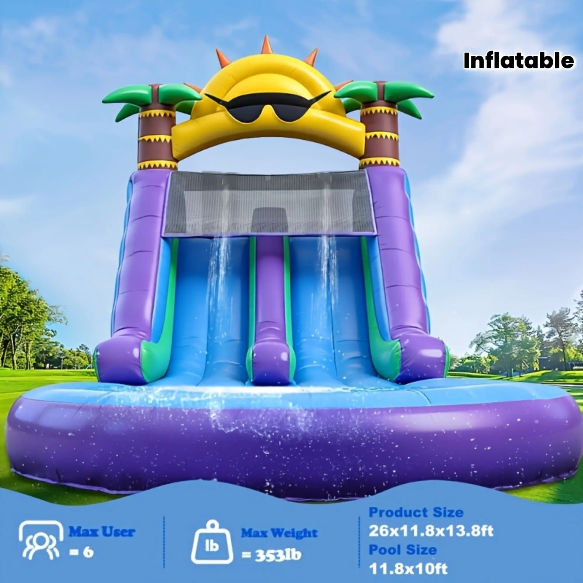 Large Inflatable Swimming Pool, 26FT(L) Adult Inflatable Pool with Water Slide/950W Blower/100% PVC Commercial Bounce House Slide, 2 Slides and a Larger Splash Pool, Outdoor Yard Summer Entertainment
