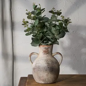 Rustic Ceramic Farmhouse Flower Vase with 2 Handles, 1 Count Vintage Vase, Decorative Flower Vase for Home Decoration, Home Table, Living Room, Shelf, Coffee Shop Decor