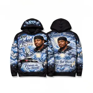 Custom Memorial Airbrush Hoodie Rest In Paradise Tribute Full-Color Design Angel Wings Clouds Personalized Photo Name Dates Unisex Fit High-Quality Soft Fleece
