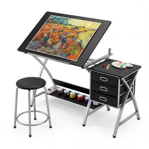 [NEW PRODUCT - FLASH SALE] Garvee Tabletop Adjustable Drafting Table, Drawing Table for Adults, Drafting Desk Art Desk with Stool & 3 Storage Drawers, Modern Painting Studio Work Station for Home Office