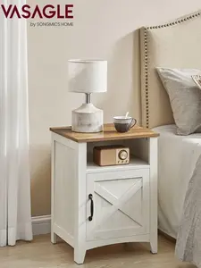【Deals For You】VASAGLE LIRY Collection - Farmhouse Nightstand with Barn Door, Bedside Table with Storage, Side End Table, Night Stand, Open Compartment, for Bedroom