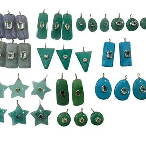 Figural Stone Charms with Embedded Stones - Teal-Green Unisex Boho Beads, Costume Jewelry Pendants for Daily Fashion Creativity, Decoration, Embellishment