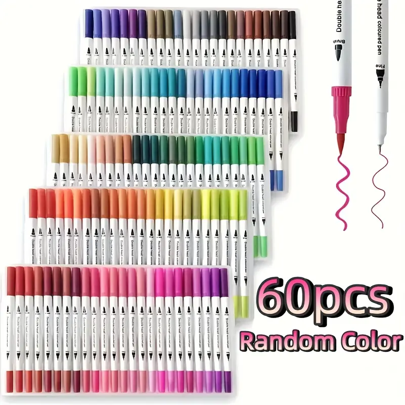60 Color Dual Brush Double Tipped Art Fineliner Markers, Watercolor Felt Tip Drawing Pens for Manga, Calligraphy & Art Painting, Ideal for Artists, Artist Supplies, Paint Markers Set