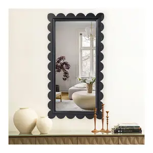 Glitzhome 43" H Modern Wood Frame Wavy Rectangle Wall Mirror