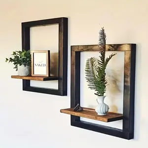 Wooden Wall Mounted Shelf, 2 Counts Wall Hanging Shelf, Wall Organizer Shelf, Wall Shelf Unit, Wall Decor for Home Living Room Bedroom Kitchen, Home Decor