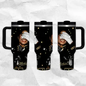 Michael Jackson King of Pop V3 Water Bottle Stainless Steel Thermos Keeps Drinks Hot Cold 24H Portable Travel Mug Gothic Minimal Design Gift for Him Her