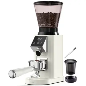 Tuni G1 Conical Burr Coffee Grinder, 48 Grind Settings Anti-static Burr Mill, Precision Electronic Timer and LED Touchscreen for Espresso/Drip/Cold Brew/French Press, Stainless Steel, Ivory