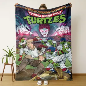 Ninja Turtle Baseball Fight Flannel Blanket, Cute Anime Pattern, Warm Cartoon Home Decor, Suitable for Kids and Adults, Perfect Gift Idea