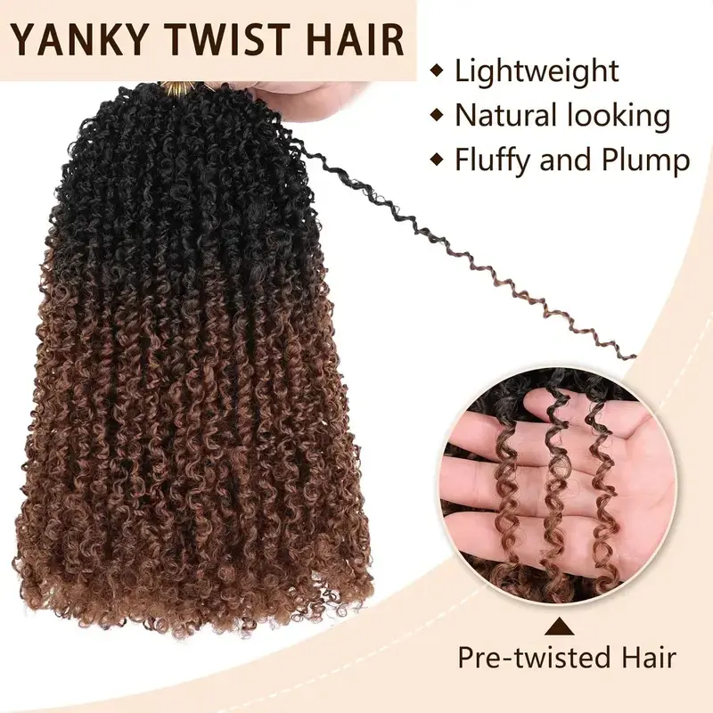 2026 New 7 Packs Pre-looped Yanky Twist Crochet Braids Hair Synthetic Natural Black Pre-twisted Passion Twist Boho Crochet Braid Hair