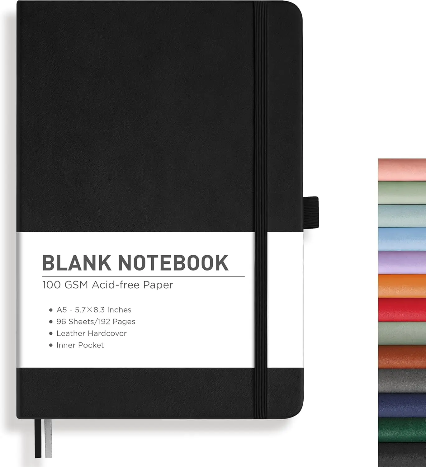 Blank Journal Notebook, 192 Pages, A5 Medium Size (5.7'' x 8.3''), Leather Hardcover, 100 GSM Thick Paper, for Sketching, Drawing, Painting