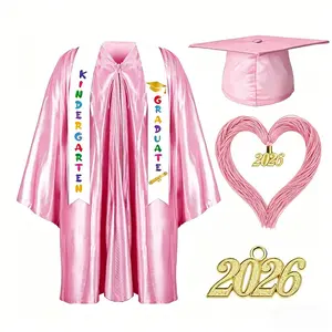 2026 Kindergarten Graduation Cap & Gown Set with 2026/2027 Charms & Sash! Satin Preschool Grad Outfit Unisex Design for Boys Girls, Perfect Grad Gift & Photoshoot Keepsake for Pre-K, Kindergarten & 1st Grade Costume