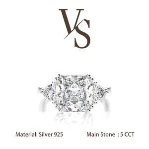[Venus Jewelry] Lab Created Gemstone 5 CCT Square ShapeTriple Stone Design Solid Silver 925 Solitare Ring