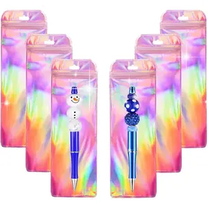 Holographic Rainbow Color Mylar Bags 100 Count 4x6 Inches Resealable Ziplock Party Favor Bags for Small Business Smell Proof Organiser