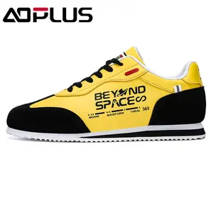 AOPLUS Men's Color Block Sneakers – Bold Yellow & Black Casual Shoes with Unique Graphic Design