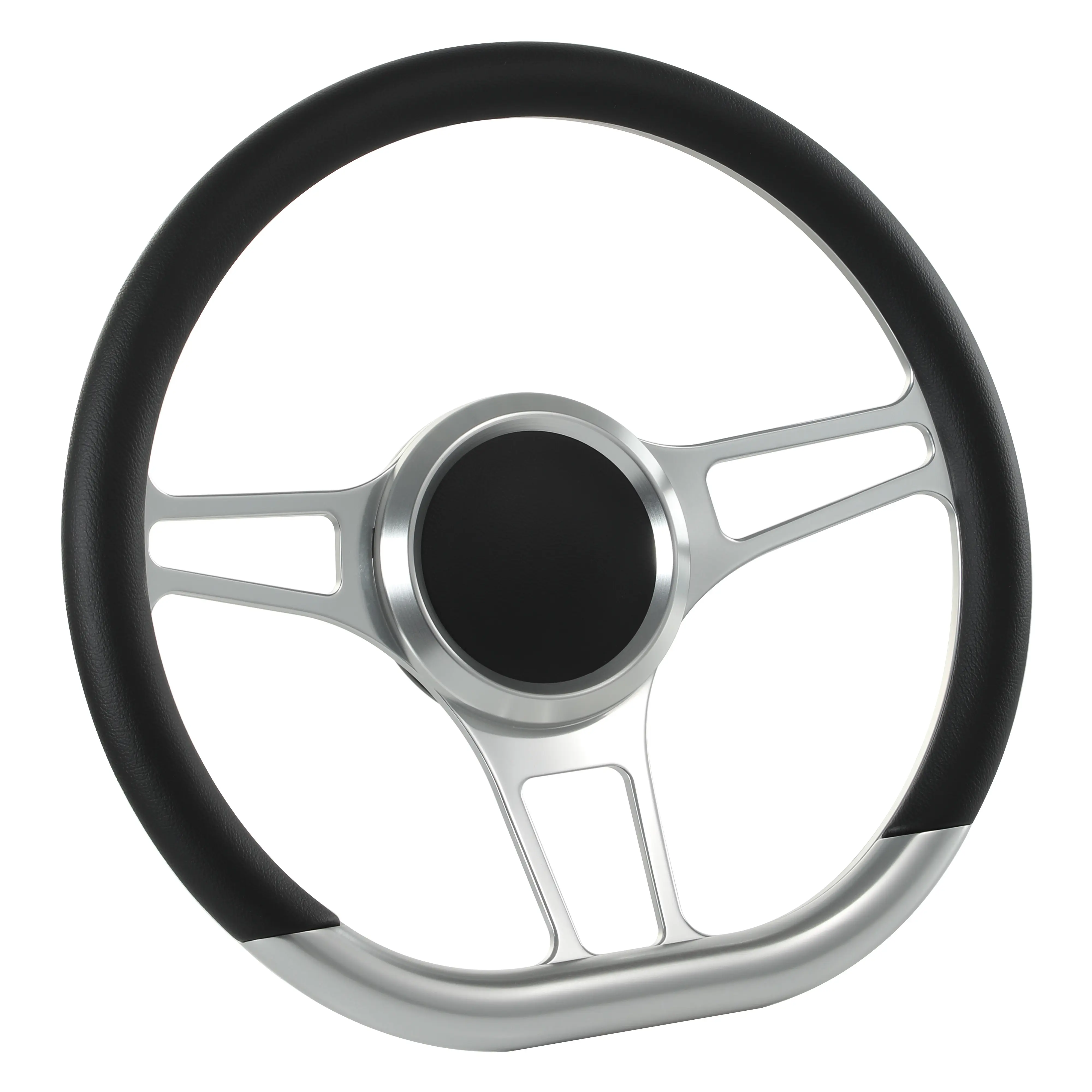 14" D-Type Billet Steering Wheel, Black Half-Wrap Aluminium Steering Wheel with Billet Horn Button, Comfortable Feel for Muscle Car Mustang