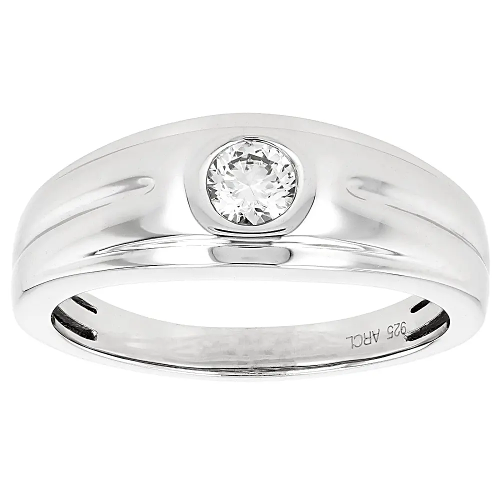 Men's Solitaire Diamond Ring, 0.33ct Round Lab-Grown Diamond in Rhodium Over Sterling Silver, F-G Color, VS Clarity, Diamond Rings, Laboratory-Grown Diamond Rings