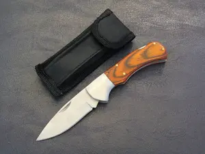 4” Classic Pocket Knife Metal Wood Handle Nylon Sheath 3” Blade Sharp Manual