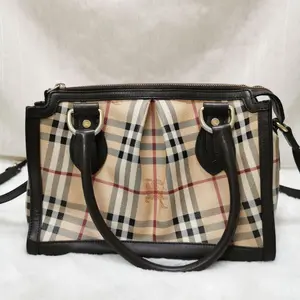 Pre-owned BURBERRY Coated Canvas Crossbody Bags Haymarket Check Nova Chocolate CPU0331