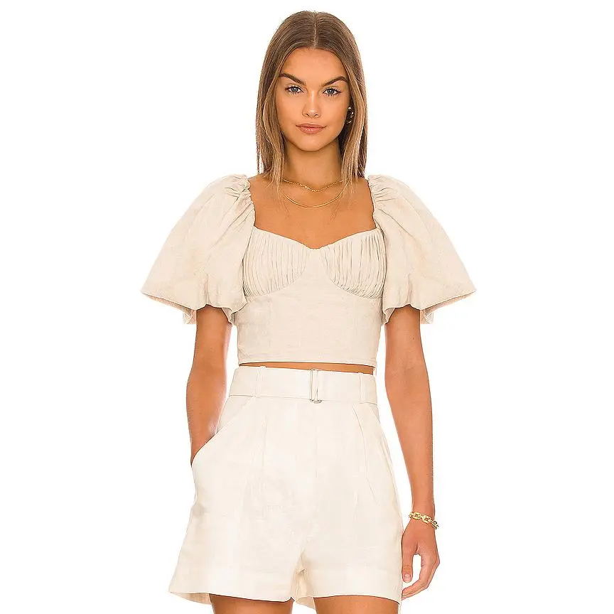 JONATHAN SIMKHAI Quince Linen Blouse in Natural