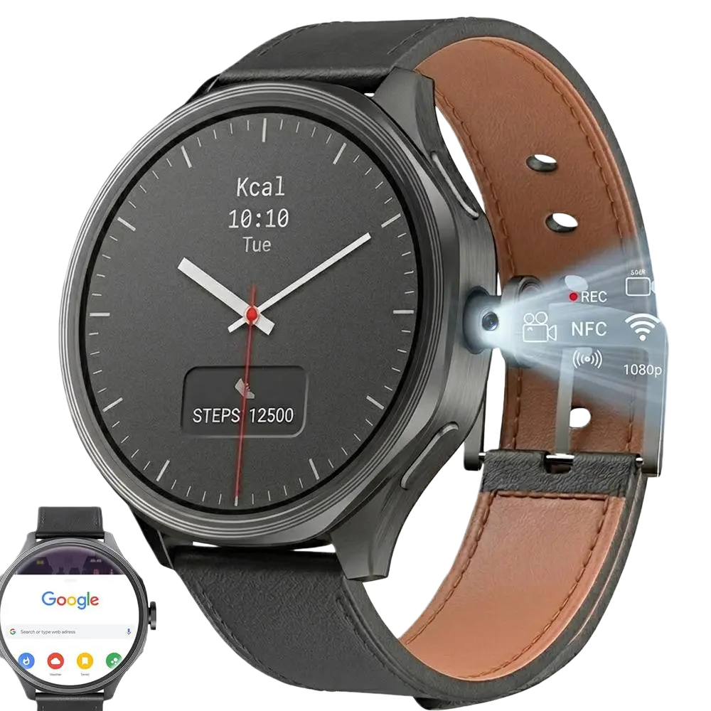 W&O Waterproof Wearable Smart Watch, 1.73'' AMOLED Large Screen 4G Android Device with 3GB+32GB, Rotating Selfie Camera, WiFi, GPS, 800mAh Battery, Fitness Tracker & Recording for Men