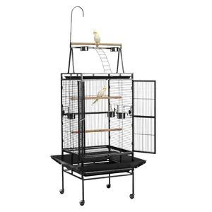 VEVOR Bird Cage, 32.7 x 31.1 x 82.7 inch, Open Flat Top, Wrought Iron Bird Flight Cage with Perches, Slide-Out Tray, Plastic Feeders, for Cockatiel, Monk Parakeet, Amazon Parrot, African Grey Parrot