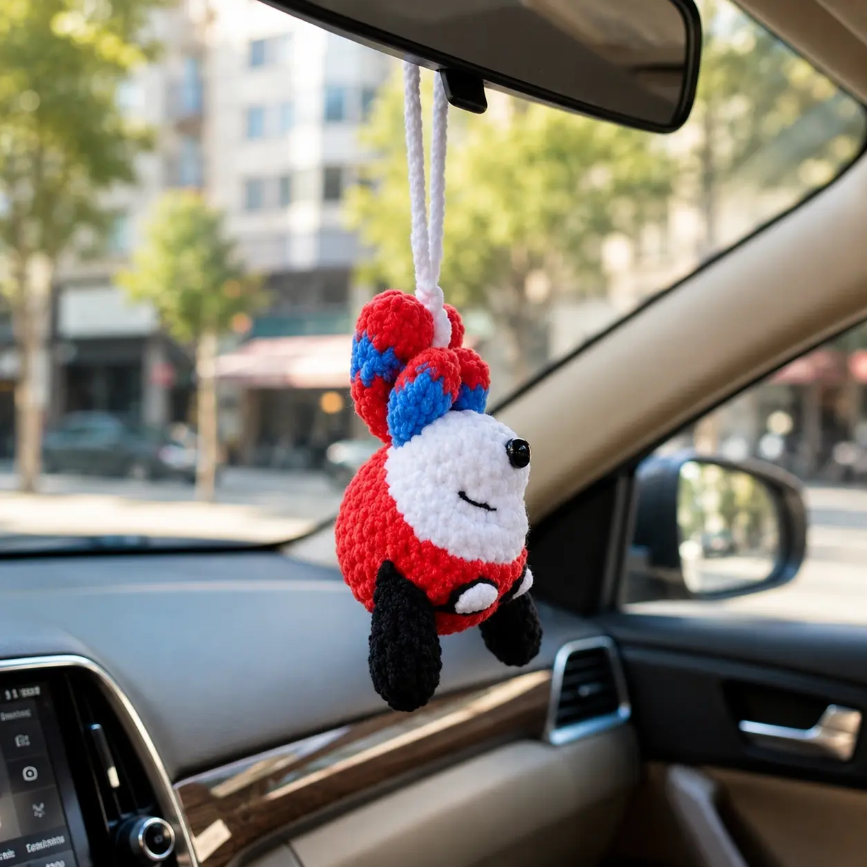 Funny Spider-Man Snoop Dog Crochet Car Mirror Hanging - Handmade Amigurumi Hero Dog Car Charm - Spidey Decor