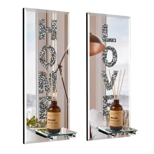 Wall Sconce Candle Holder Set of 2 Crystal Crush Diamond Mirrored Candle Sconces Love & Home Letter Wall Decorations Bling Hanging Mdf Room