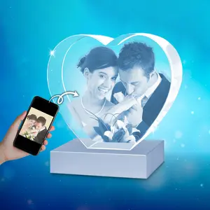 Custom 3D Crystal Heart – Personalized Photo Gift, Memorial Keepsake, Romantic  free LED Crystal Gift