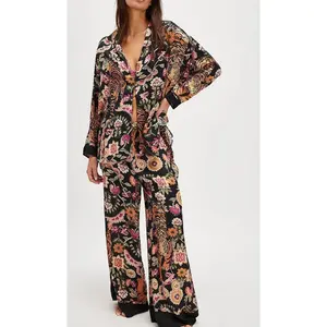 Women’s Fall Loungewear Set – Striped/Plaid/Striped Print Long-Sleeve Lapel Button Top + Long Pants, Autumn Sleepwear