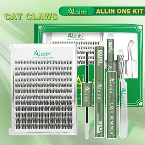 Ailaishi Cat Eye Lash Clusters Kit,  10‑18mm, D Curl Soft Natural Lashes with Bond and Seal, Remover, Tweezers, DIY 3D Cluster Eyelash Extensions, Natural Fake Wispy Individual Clusters, Summervibes
