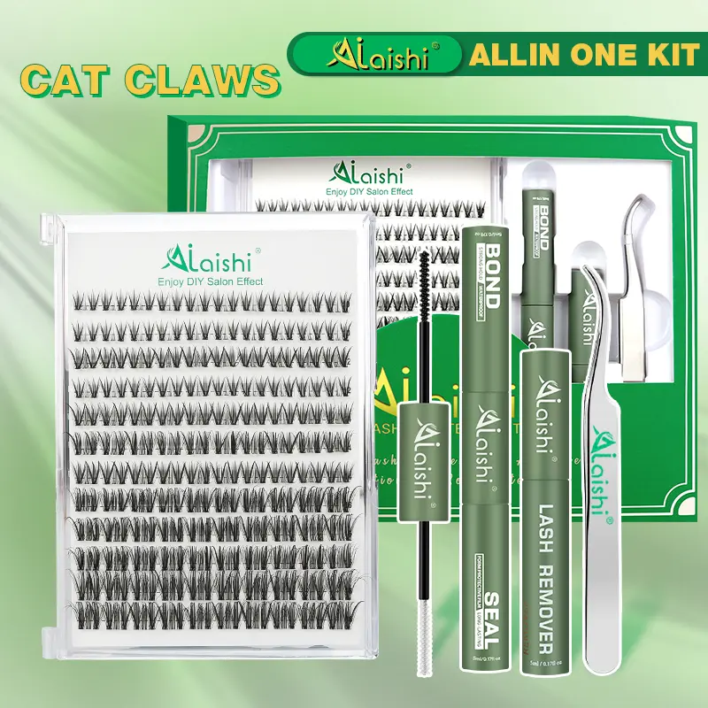 Ailaishi Cat Eye Lash Clusters Kit,  10‑18mm, D Curl Soft Natural Lashes with Bond and Seal, Remover, Tweezers, DIY 3D Cluster Eyelash Extensions, Natural Fake Wispy Individual Clusters,DealsForYouDays