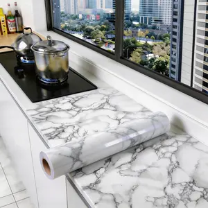 Marble Kitchen Oil-Proof Film, Waterproof Moisture-Proof Self-Adhesive Peel and Stick Wallpaper Designs, Countertop Cabinet Renovation Tile Sticker